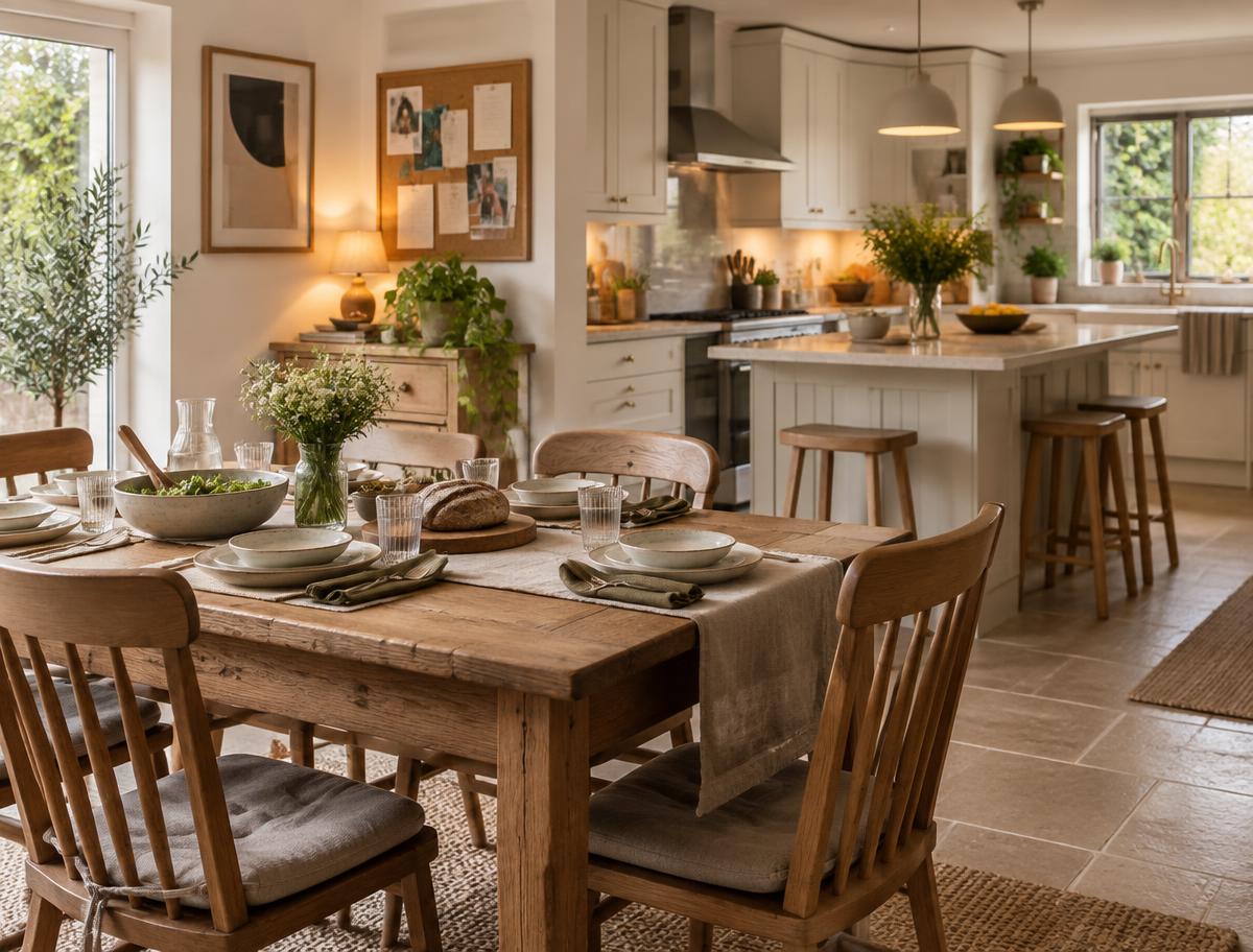 Welcoming dining table and kitchen